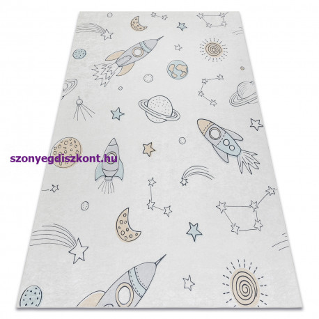 BAMBINO 1278 mosható szőnyeg tér űrrakéta gyerekeknek csúszásgátló - krém 160x220 cm
