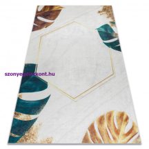   ANDRE 1150 mosható szőnyeg Levelek, kocka csúszásgátló - fehér / arany 160x220 cm