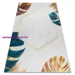   Kab. ANDRE 1150 mosható szőnyeg Levelek, kocka csúszásgátló - fehér / arany 160x220 cm