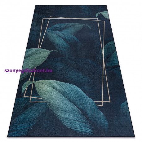 ANDRE 1170 mosható szőnyeg Levelek, geometriai csúszásgátló - kék 160x220 cm