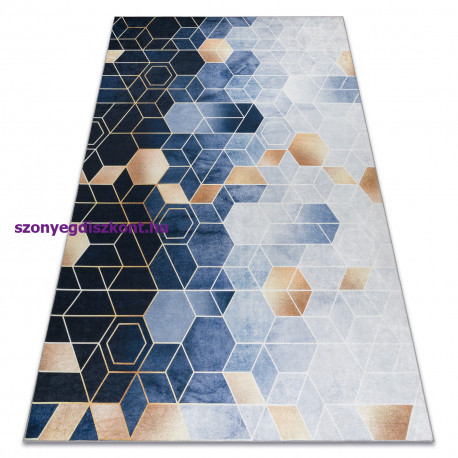 ANDRE 1216 mosható szőnyeg Kocka, geometriai csúszásgátló - kék 120x170 cm