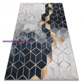   Kab. ANDRE 1171 mosható szőnyeg Kocka, geometriai csúszásgátló - fekete / arany 80x150 cm