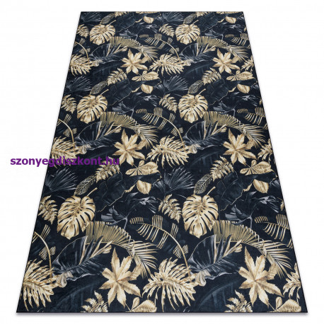 ANDRE 1311 mosható szőnyeg Levelek csúszásgátló - fekete / arany 80x150 cm