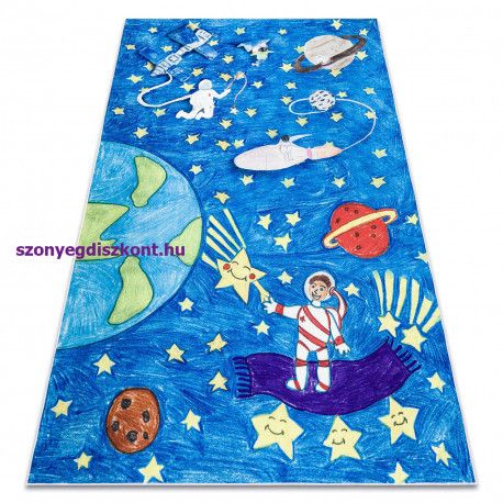 BAMBINO 2265 mosható szőnyeg tér űrrakéta gyerekeknek csúszásgátló - kék 80x150 cm