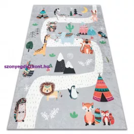   Kab. BAMBINO 2160 mosható szőnyeg Indián falu, állatok gyerekeknek csúszásgátló - szürke 120x170 cm