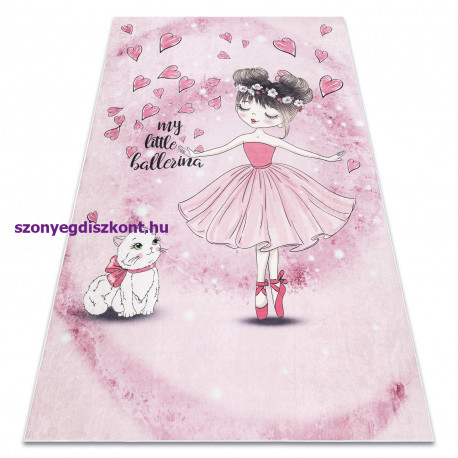 BAMBINO 2185 mosható szőnyeg Balerina, cica gyerekeknek csúszásgátló - rózsaszín 140x190 cm