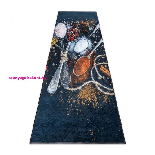 Kab. ANDRE 9002 mosható szőnyeg Kanalak, fűszerek konyhába csúszásgátló - kék / terrakotta 80x200 cm