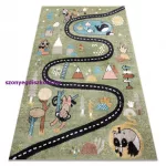 Kab. Szőnyeg FUN Route gyerekeknek, utca, állatok zöld 180x270 cm