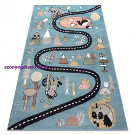   Kab. Szőnyeg FUN Route gyerekeknek, utca, állatok kék 160x220 cm