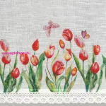 Stella csipke vitrázs függöny tulipán mintával Fehér/piros 30x150 cm