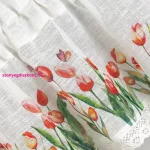 Stella csipke vitrázs függöny tulipán mintával Fehér/piros 30x150 cm