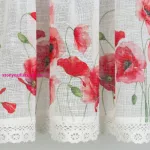 Mari pipacs mintás vitrázs függöny Fehér/piros 30x150 cm