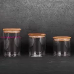 Pola 3db-os üveg tárolóedény szett fa fedéllel - 680/800/1000 ml