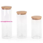 Pola 3db-os üveg tárolóedény szett fa fedéllel - 1400/1700/2000 ml