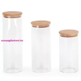   Pola 3db-os üveg tárolóedény szett fa fedéllel - 1400/1700/2000 ml