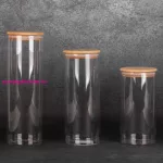 Pola 3db-os üveg tárolóedény szett fa fedéllel - 1400/1700/2000 ml