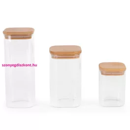   Pola1 3db-os üveg tárolóedény szett fa fedéllel - 800/1600/2000 ml