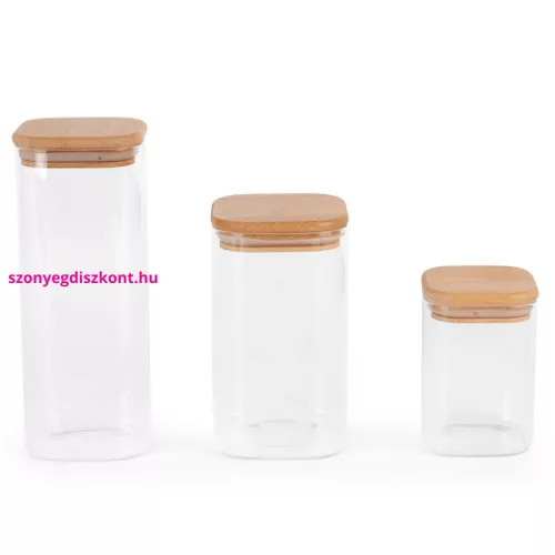 Pola1 3db-os üveg tárolóedény szett fa fedéllel - 800/1600/2000 ml