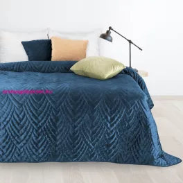   Luiz6 bársony ágytakaró fényes márvány hatású mintával Gránátkék 220x240 cm