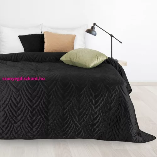 Luiz6 bársony ágytakaró fényes márvány hatású mintával Fekete 170x210 cm