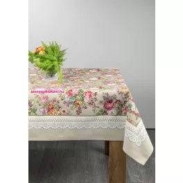   Virágmintás gobelin asztalterítő Olívazöld 140x180 cm +/- 5%