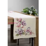 Magnólia virágmintás gobelin asztali futó Natúr 45x140 cm +/-5%