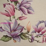 Magnólia virágmintás gobelin asztali futó Natúr 45x140 cm +/-5%
