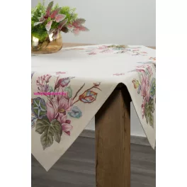   Virágmotívummal díszített gobelin húsvéti asztalterítő Natúr 100x100 cm +/-5%