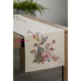   Virágmotívummal díszített gobelin asztali futó Natúr 45x140 cm +/-5%
