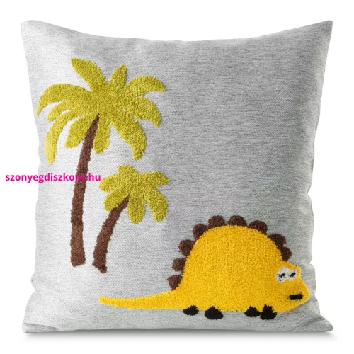 Dino1 puha gyerek párnahuzat hímzett dinóval Szürke/sárga 45x45 cm