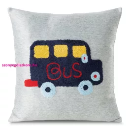   Alvin2 puha gyerek párnahuzat hímzett busszal Szürke/kék 45x45 cm