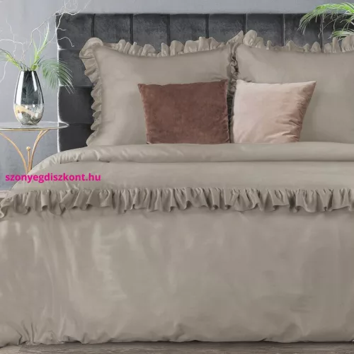 Reina23 fodrokkal díszített pamut-szatén ágyneműhuzat Világosbarna 220x200 cm - 70x80 cm 2db