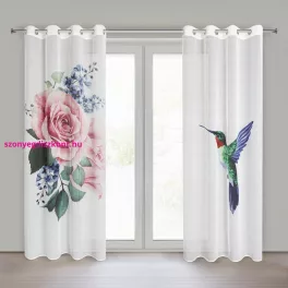   Lia 2db-os kolibri és rózsa mintás etamin függöny szett Fehér 140x260 cm