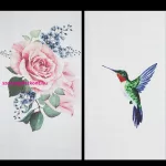 Lia 2db-os kolibri és rózsa mintás etamin függöny szett Fehér 140x260 cm