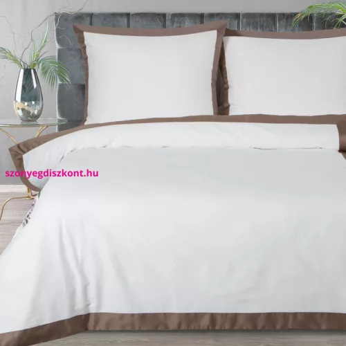 Reina25 pamut-szatén ágyneműhuzat kontrasztos szegéllyel Fehér/kávé 160x200 cm - 70x80 cm 2db
