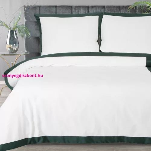 Reina25 pamut-szatén ágyneműhuzat kontrasztos szegéllyel Fehér/zöld 160x200 cm - 70x80 cm 2db