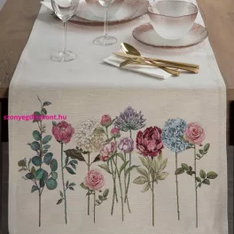   Gobelin asztali futó nyári virágok motívumával Natúr 50x110 cm