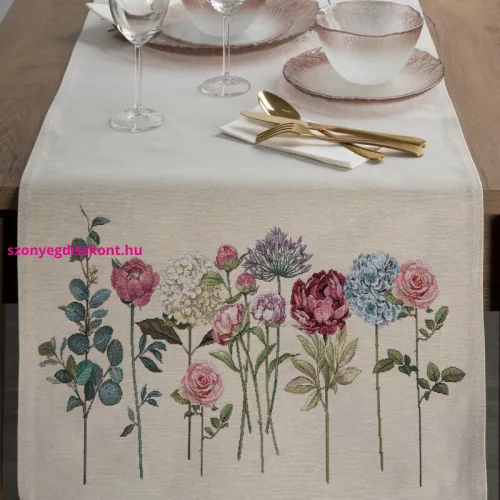 Gobelin asztali futó nyári virágok motívumával Natúr 50x110 cm