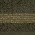 Lilla pamut törölköző keskeny fényes csíkokkal Olívazöld 50x90 cm