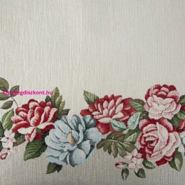  Gobelin terítő zsenília fonalból piros és kék virágokkal Natúr 45x140 cm