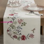 Egzotikus virágmintás gobelin asztali futó zsenília fonalból Natúr 40x100 cm