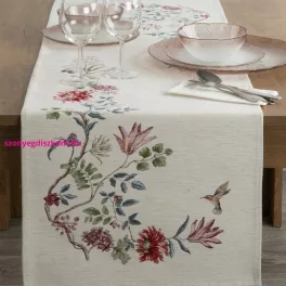   Egzotikus virágmintás gobelin asztali futó zsenília fonalból Natúr 40x100 cm