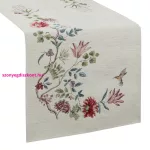 Egzotikus virágmintás gobelin asztali futó zsenília fonalból Natúr 40x100 cm