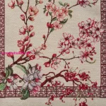 Gobelin asztalterítő japán cseresznyevirágokkal Natúr 40x100 cm +/-5%
