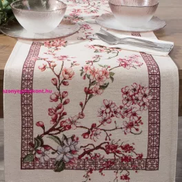   Gobelin asztalterítő japán cseresznyevirágokkal Natúr 45x140 cm +/-5%