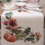 Napraforgó és tök mintás gobelin asztalterítő Natúr 40x100 cm +/-5%