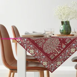 Gobelin asztalterítő fa motívummal Piros 100x100 cm +/-5%