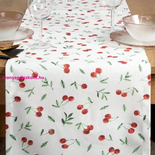 Cherry tavaszi asztalterítő Fehér 40x140 cm