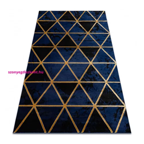 TOP! Kab. EMERALD szőnyeg 1020 glamour, elegáns márvány, háromszögek sötétkék / arany 120x170 cm