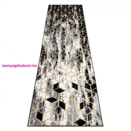   TOP! Kab. Modern GLOSS szőnyeg, futószőnyeg 409A 82 Kocka elegáns, glamour, art deco fekete / szürke / arany 60x300 cm